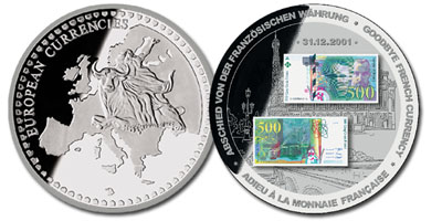 PIECE FRAPPE « Adieu au Franc » colorée 